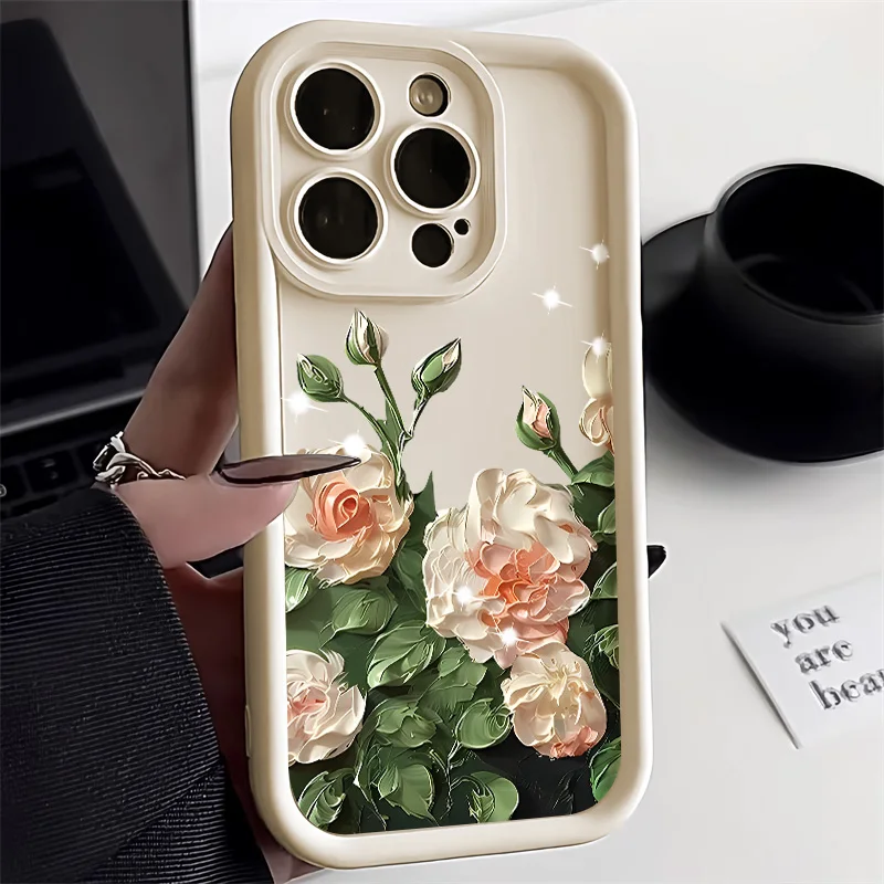 Rose Flower Phone Case For iPhone 11 Case iPhone 13 15 Pro 12 16 14 Pro Max XR XS X 7 8 Plus SE Candy Color Soft Silicone Cover