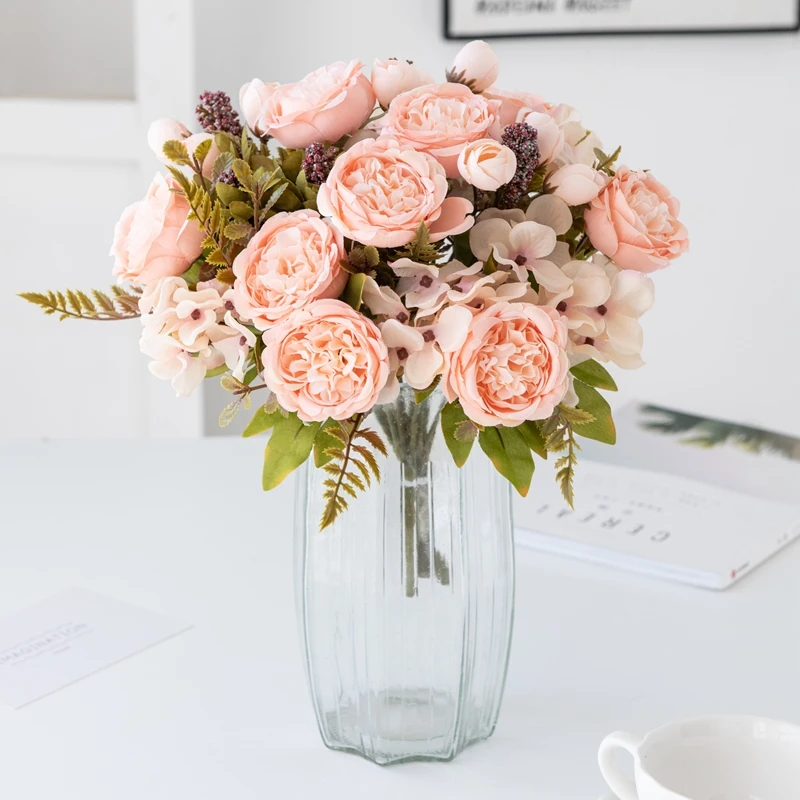 1/3 Stück künstliche Blumen Weihnachtsgirlande Hochzeit Garten Rosen Fotos Bogen Pfingstrose Blumensträuße Home Room Decor Seidenhortensien – Detail 5