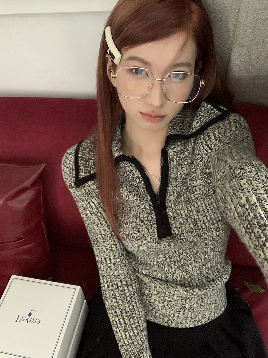 Thiened Zipper Sweater Women's Autumn New Sle Base Layer Inner Wear ey High-End Knitted irt Faionable Commute Sle