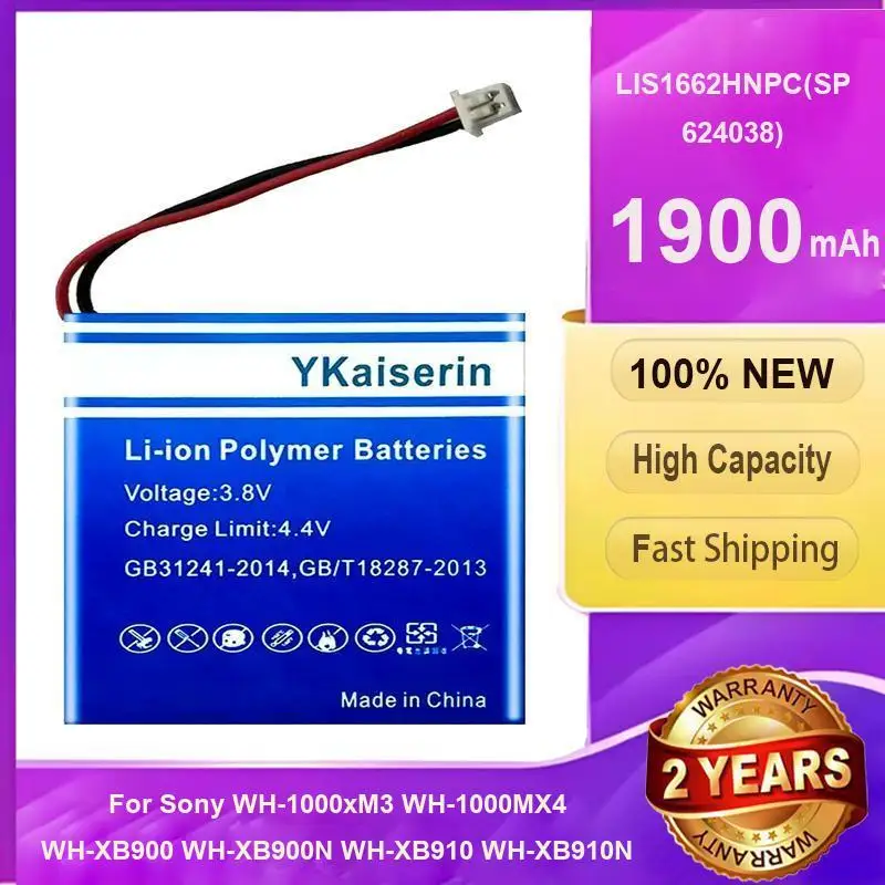 Battery LIS1662HNPC SP 624038 1900mAh For Sony WH-1000xM3 WH-1000MX4 WH-CH710N B WH-XB900 WH-XB900N WH-XB910 WH-XB910N