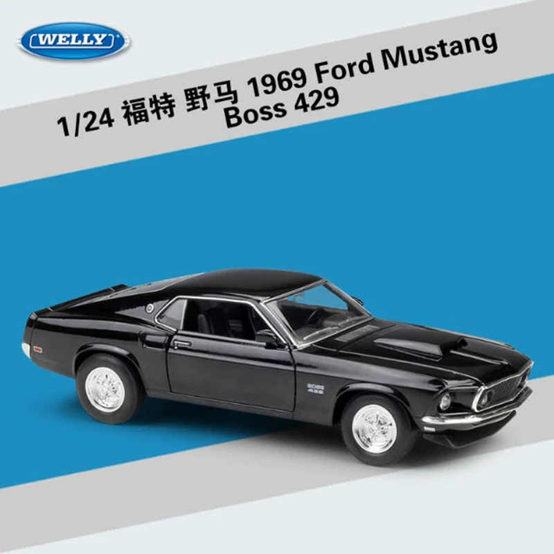 Welly 1:24 1969 Ford Mustang BOSS 429 liga modelo de carro coleção estática decorado presentes de feriado brinquedos