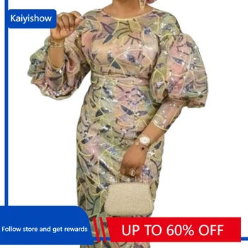 Sonbahar Zarif Yeni Afrika Elbiseler Kadınlar için Afrika Kadınlar Dashiki Abaya Payetli Maxi Elbise Afrika Giysileri Ankara Elbiseler S-4XL