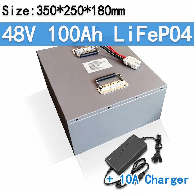 lifepo4 battery pack 48v 100AH batterie with BMS for electric tricycle golf cart boat EV RV camper scooter + 10A charger