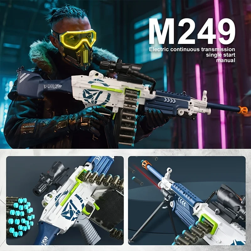 Gunner à balles souples en forme d'ananas M249, alimenté par chaîne, avec pistolet jouet automoteur pour garçons, pour manger du poulet, mitrailleuse lourde