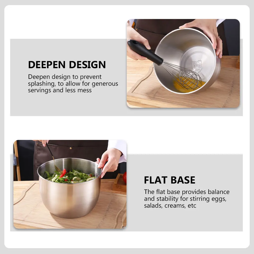 

Stainless Steel Egg Mixing Bowl Deep Design Flat Base for Salad Soup Noodles Baking Marinating Kitchen Gadget Multi-Functional