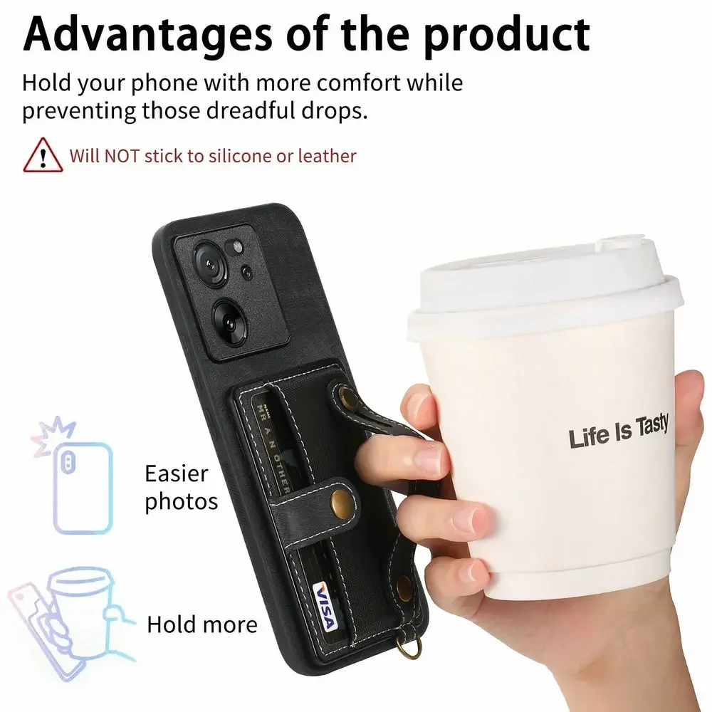 Mi 11T 17T 13T 14T 15T Pro Wristband Leather Card Funda For Xiaomi 15 Case Redmi Note 13 1415  Pro Plus 5G 4G Back Capa Mi 17 t