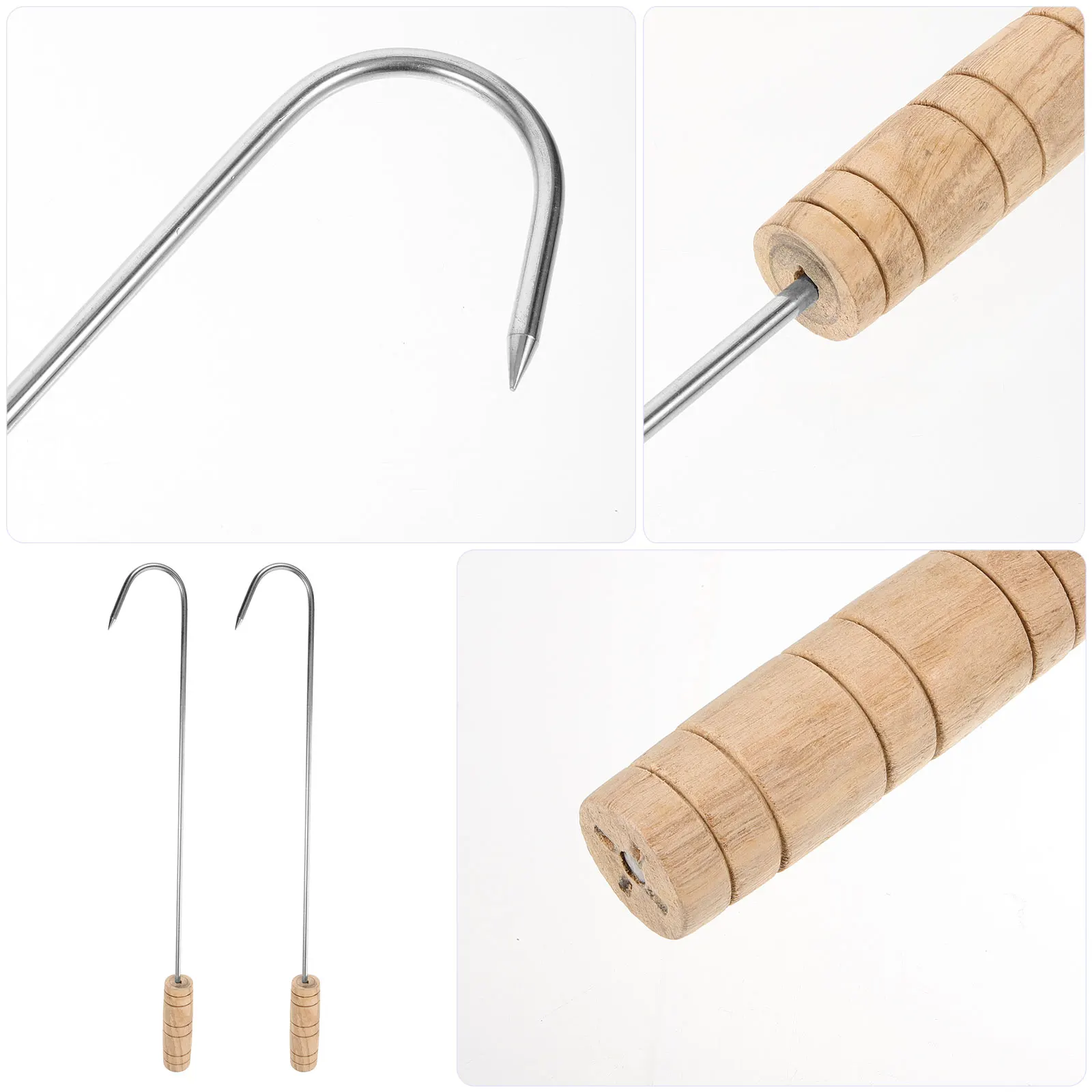 

2 pcs Wooden Handle Stainless Steel BBQ Meat Hooks Boot Pullers 6mm Size Kitchen Tools Cowboy Boots Accessories