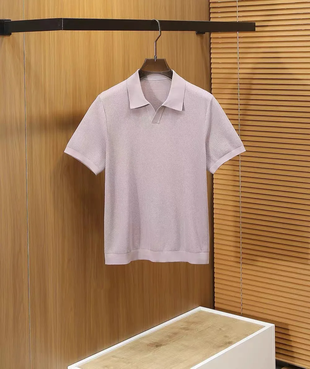 

Italian Preppy Style Men's Knitted Silk Cotton Short Sleeve T-Shirt Summer 2026 Loose Fit Crew Neck Pure Color Fashion Top