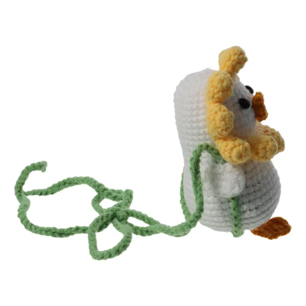 8*13.3cm Car Rearview Mirror Hanging Ornament Swing Duck Handmade Crochet Swing Duck Hanging Ornament with A Sunflower Shaped