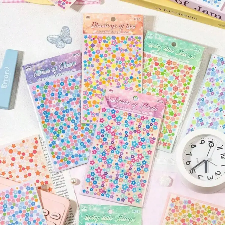 Juego de pegatinas de estrellas de 6 piezas, lindas y versátiles para álbumes de recortes, decoración de fundas de teléfono, decoración de estuches para lápices
