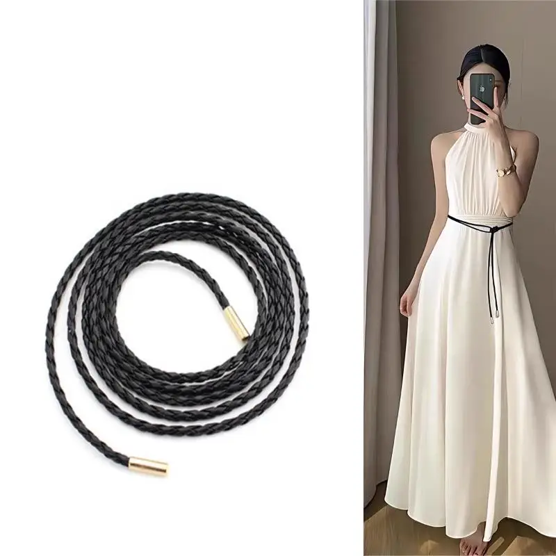 

New Round Leather Rope Dresses Coat Decoration String Waist Belt For Women Solid Fashion Long Waist Chain Vintage Waistband
