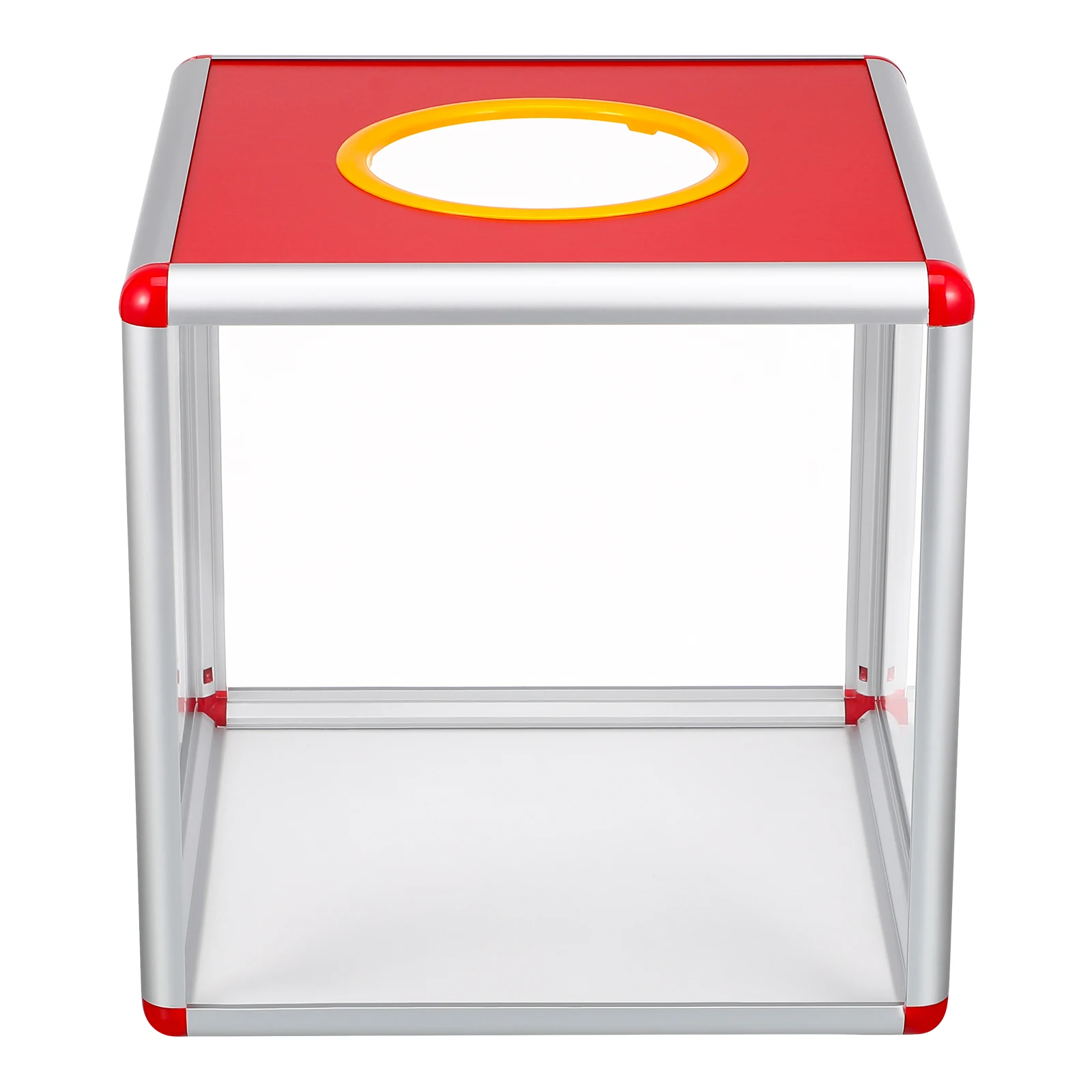 

1pc Raffle Prize Box Transparent Red Lottery Ticket Holder Ballot Donation Suggestion Metal Office Container Storage