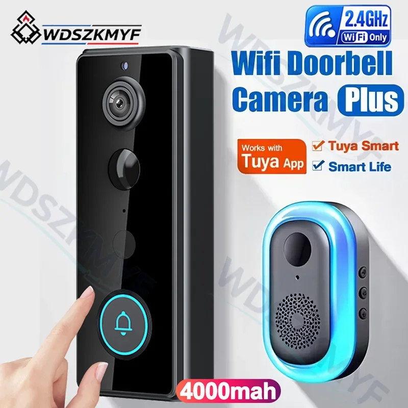 Tuya 2.4G WiFi Home Smart Video Doorbell 4000mah/1000mah Outdoor Bidirectional Door Eye Camera Support Cloud Storage Waterproof