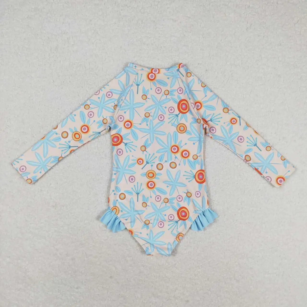 

S0242 Children Toddler Clothes Long Sleeve Flower Print Kids Girls Swimsuit