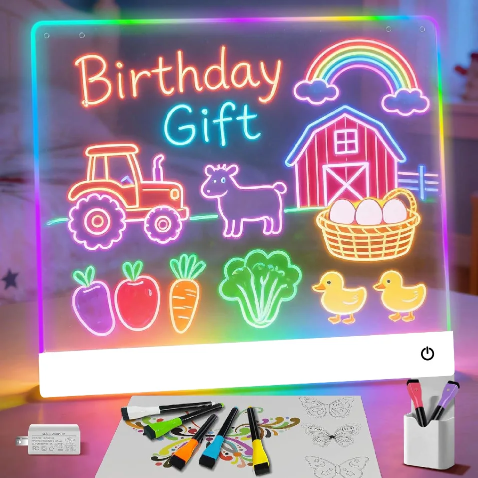 

Светодиодная доска для рисования для детей, развивающая игрушка с прозрачной акриловой панелью, стираемые маркеры, подарок на день рождения