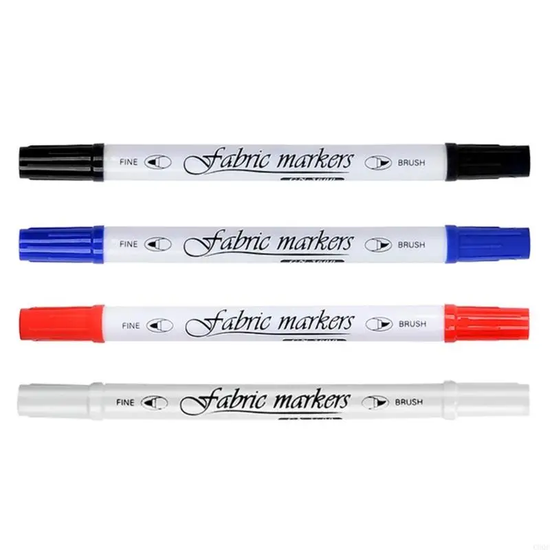 C90C 6Pcs Fabric Marker Double Ended Fabric Pen with Fine Tip and Brush Tip for Painting on Tshirt, Canvas Bag, Hat, Clothing