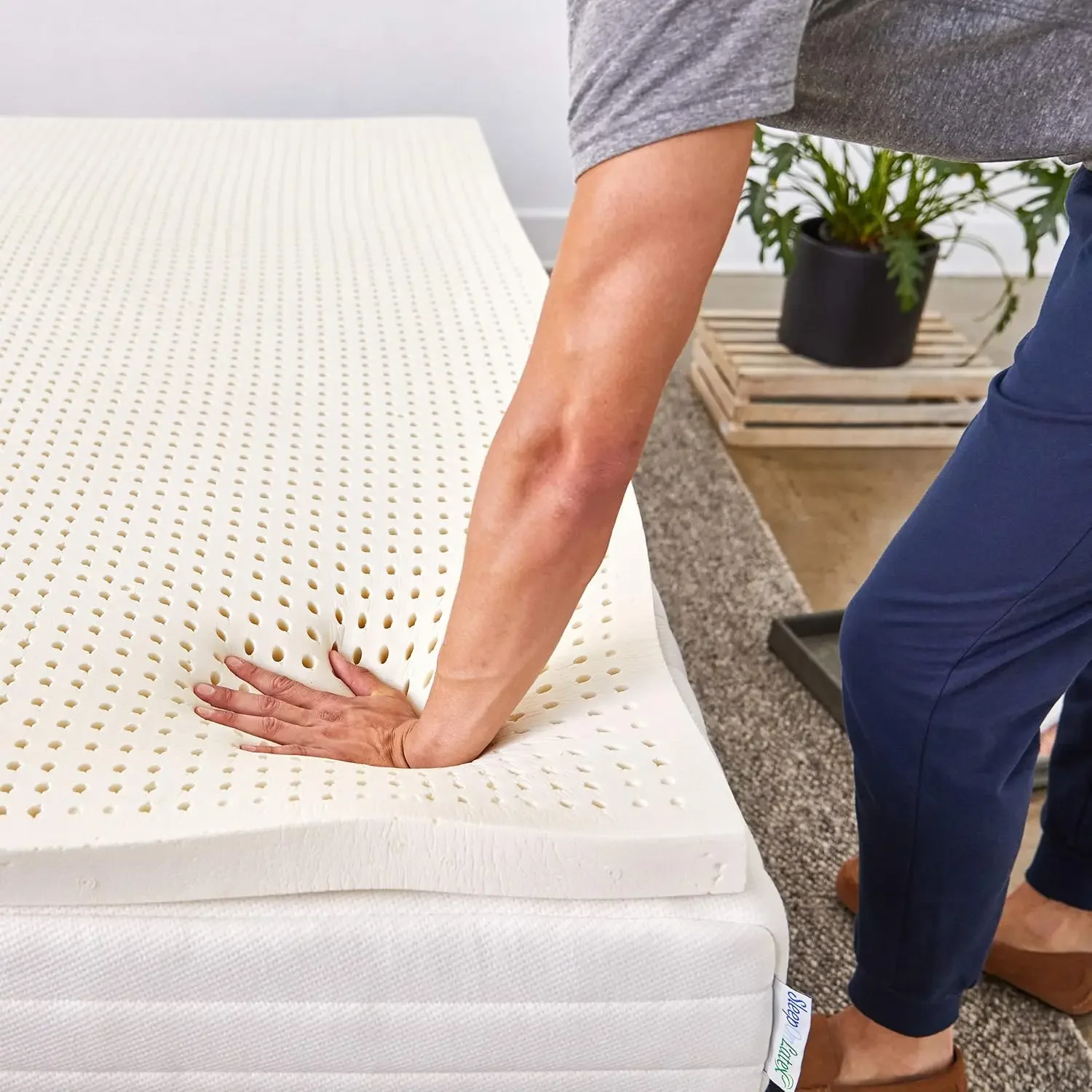 Pure Green Natural Latex Mattress Topper - Medium Firmness - 2 Inch - Queen Size (GOLS Certified Organic)