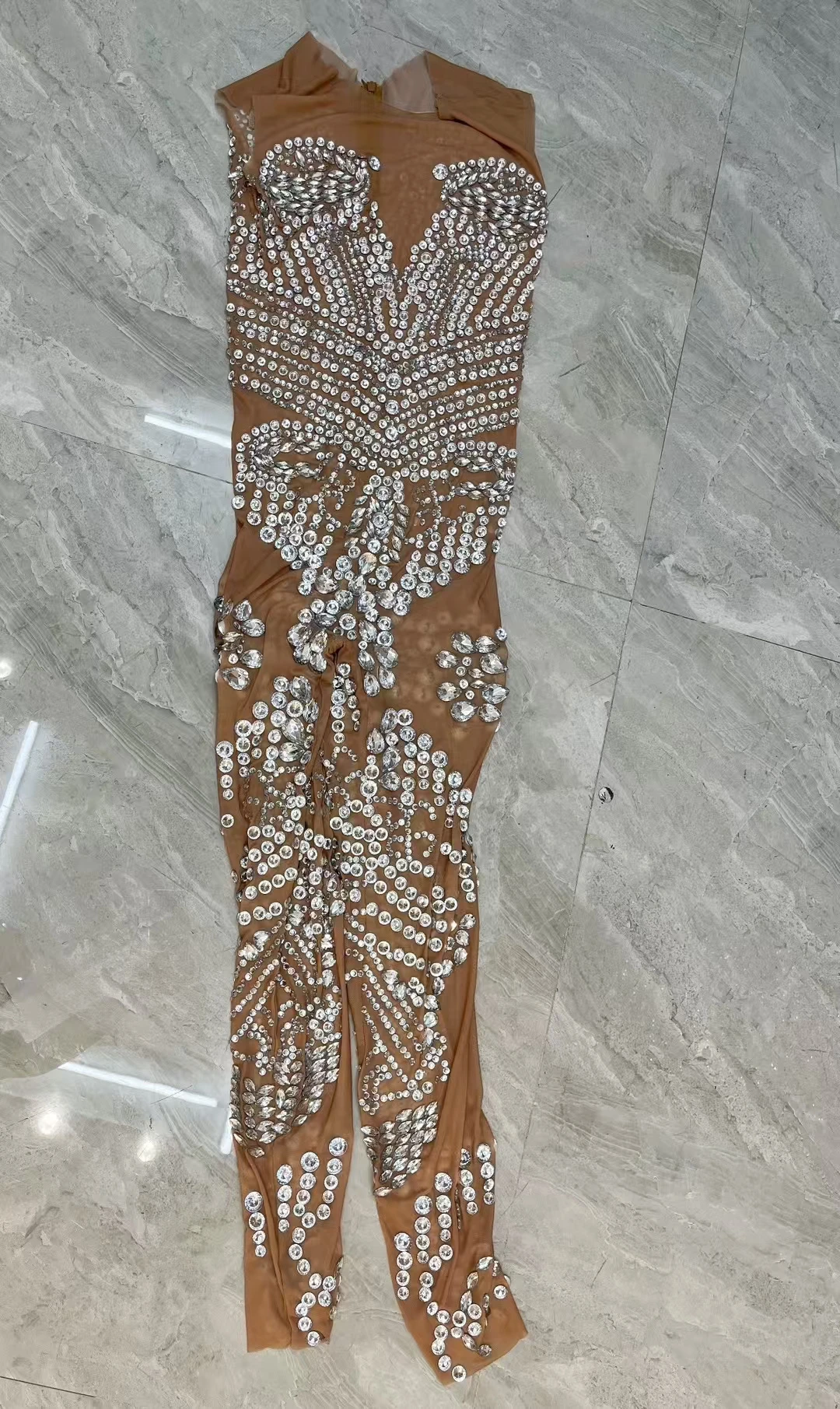 High-quality Mesh Sleeveless Sparkly Crystals Jumpsuit Birthday Party Outfit Sexy Women Dance Tight Fitting Jumpsuit Shuijingku