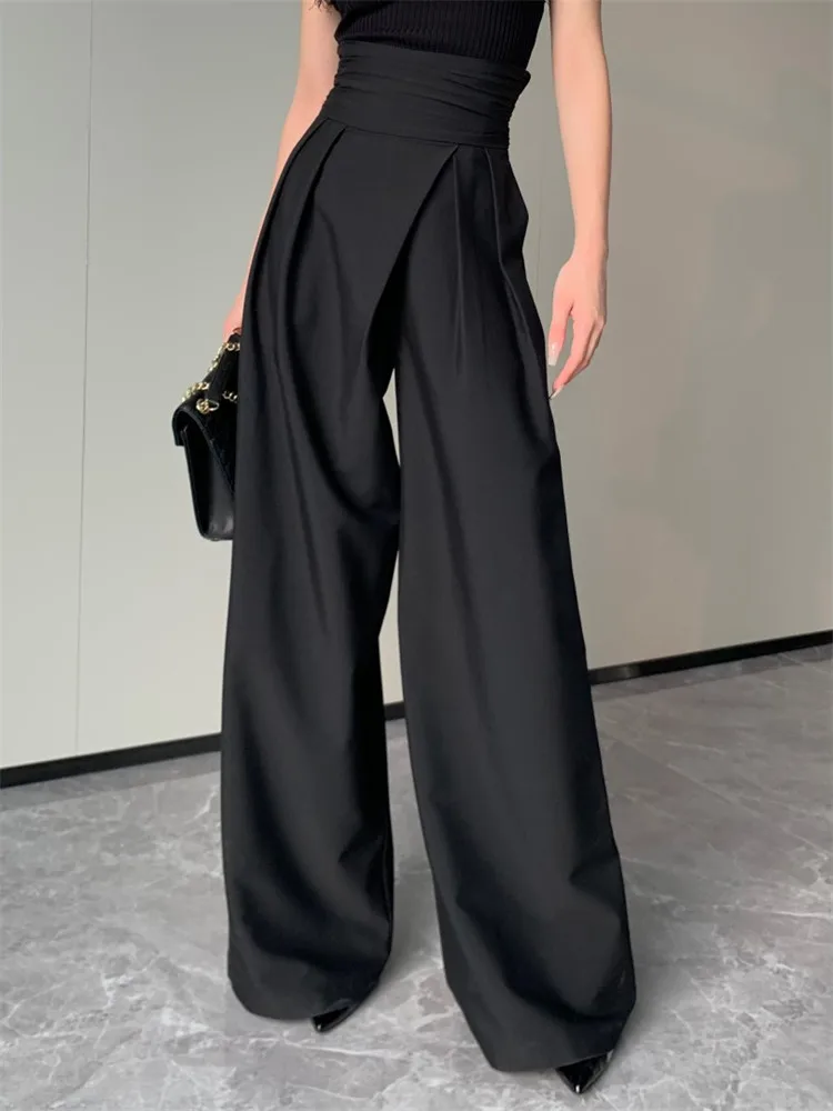 

SuperAen Spring Summer 2023 New Fashion High Waist Dropped Floor Sweeping Casual Pants Korean Black Pants