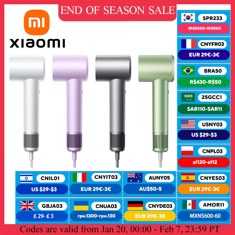 XIAOMI MIJIA Secador de cabelo de alta velocidade H501 Cuidados com os cabelos com íon negativo 110000   Rpm Dry 220V versão CN (com adaptador UE) velocidade do vento 62 m/s