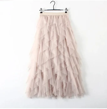 Womens Elastic High Waist Tulle Mesh Irregular Tutu Skirt Gauze Skirt Spring and Summer…