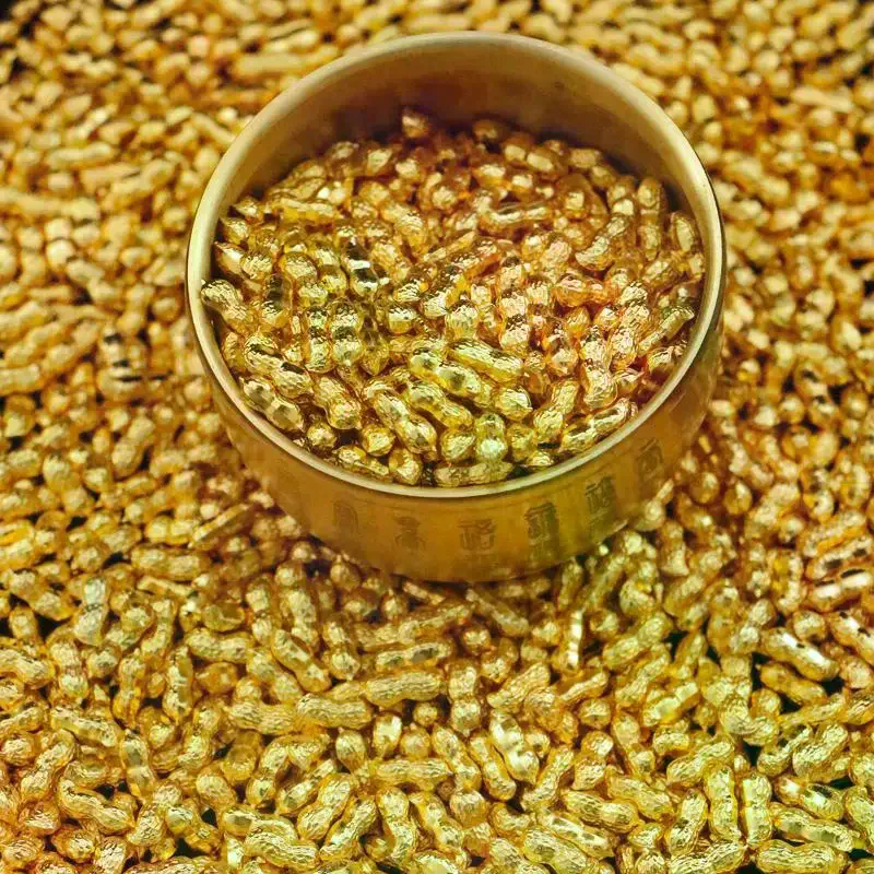 1CM Solid Gold Plated Rice Peanut Fortune Bowl Filler With Mini Ingots Chinese Lucky Decoration For Wealth Vase Display 100PCS