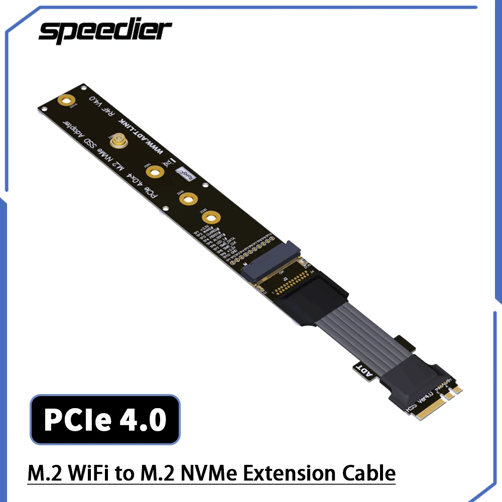 

Riser M.2 WiFi A.E Key To M.2 NVME M Key SSD Riser Card PCIE 4.0 x1 Gen4 Full Speed M2 Key A+E To M2 Key-M Riser Ribbon Cable