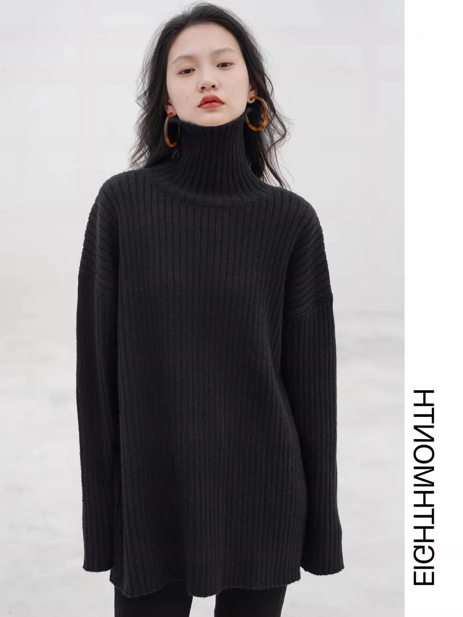 Turtleneck sweater women's pullover outside to wear autumn and winter thick loose slimming medium long sweater with a base shirt