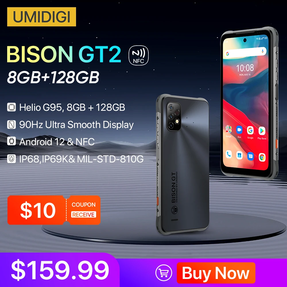 

UMIDIGI BISON GT2 PRO Android 12 Rugged Smartphone Helio G95 6.5" FHD+ NFC 64MP Camera 6150 mAh Battery Phone