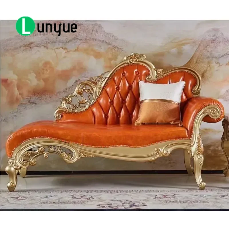 European Leather Chaise Lounge Single Sofa Recliner for Living Room Bedroom Small Apartment Home Furniture Comfortable Beauty