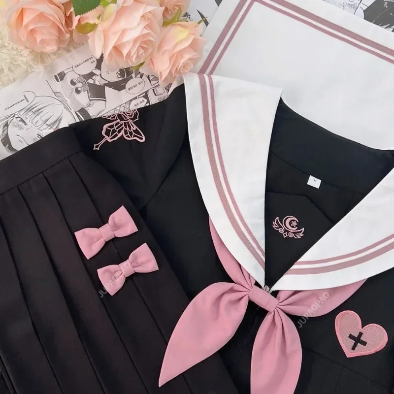 Japanische Schuluniform Jugend Mädchen JK Anzug Ins Stil Sexy Frühling und Herbst Rosa Krawatte Weißer Matrosenanzug Damen Langarmanzug