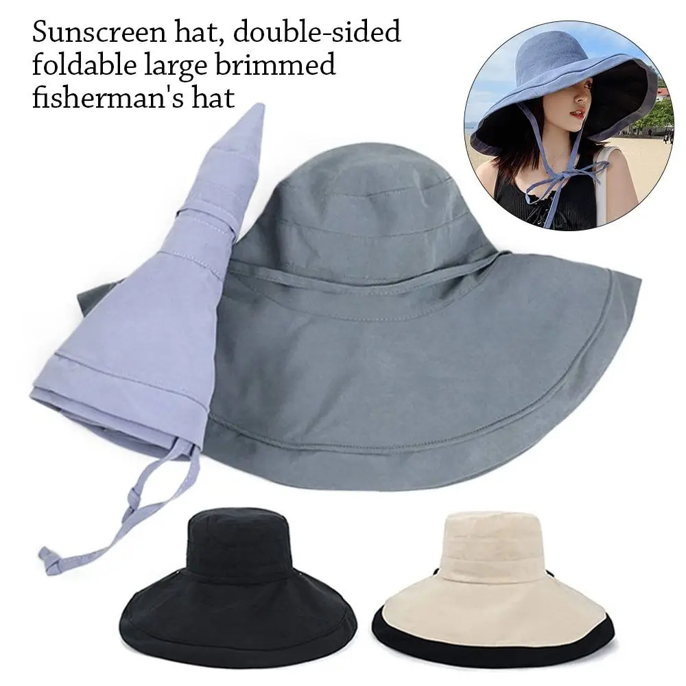 Double-sided Foldable Bucket Hat for Women Girls Summer Sun Hat Visor Fisherman Cap Anti-UV Big Brim Sunscreen Hats Caps