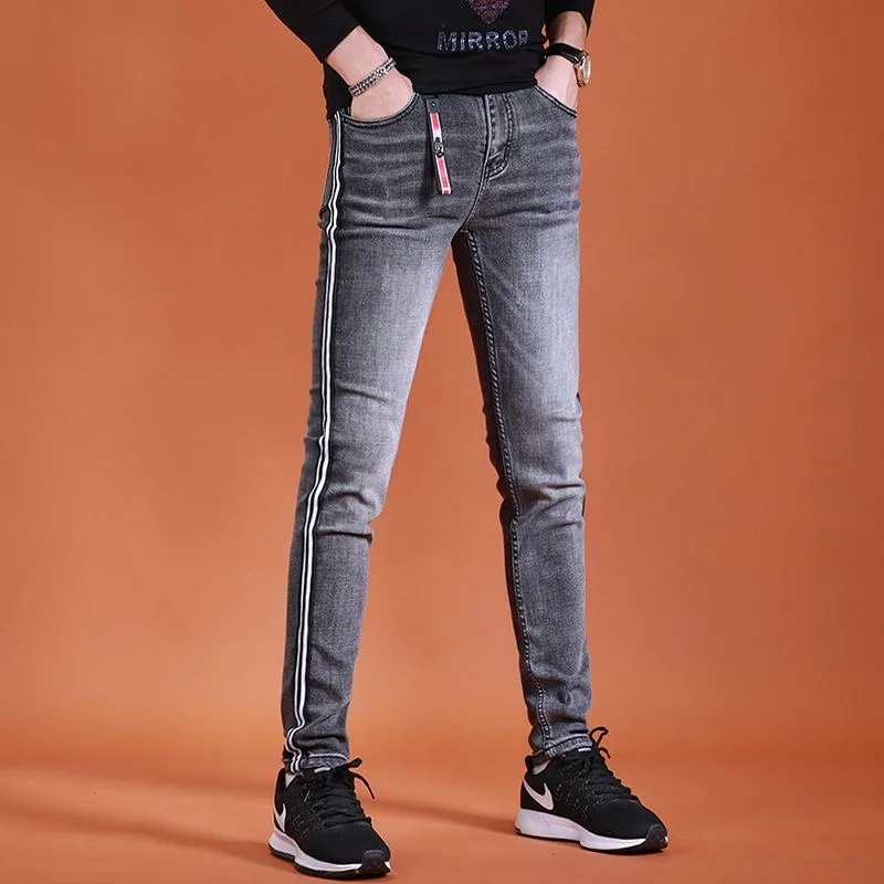 2023 Spring and Autumn New Classic Fashion Solid Color High-End Elastic Small Foot Pants Men\'s Casual Slim Comfortable Jeans 36