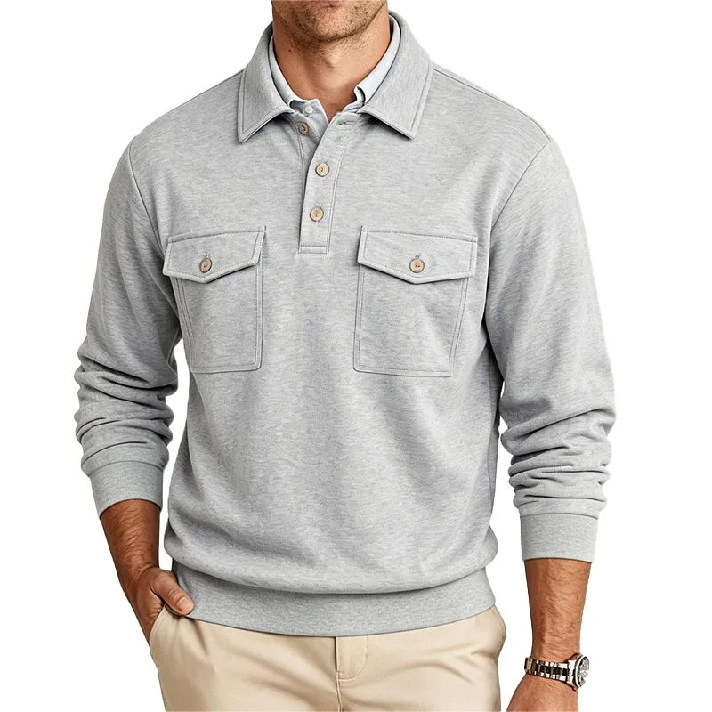 Herbst- und Winter-Herren-POLO-Pullover mit langen Ärmeln, lässigem Kragen, sportlichem Design und mehreren Taschen, Großhandel – Detail 31