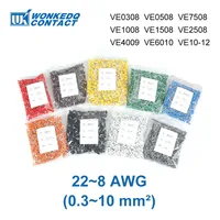 Virola 1000 Uds conectores de engarzado de cobre 0,3 ~ 10mm2 22-8 AWG conector de cable aislado Terminal E0508 E7508 E1008 E1508 E2508 E4009