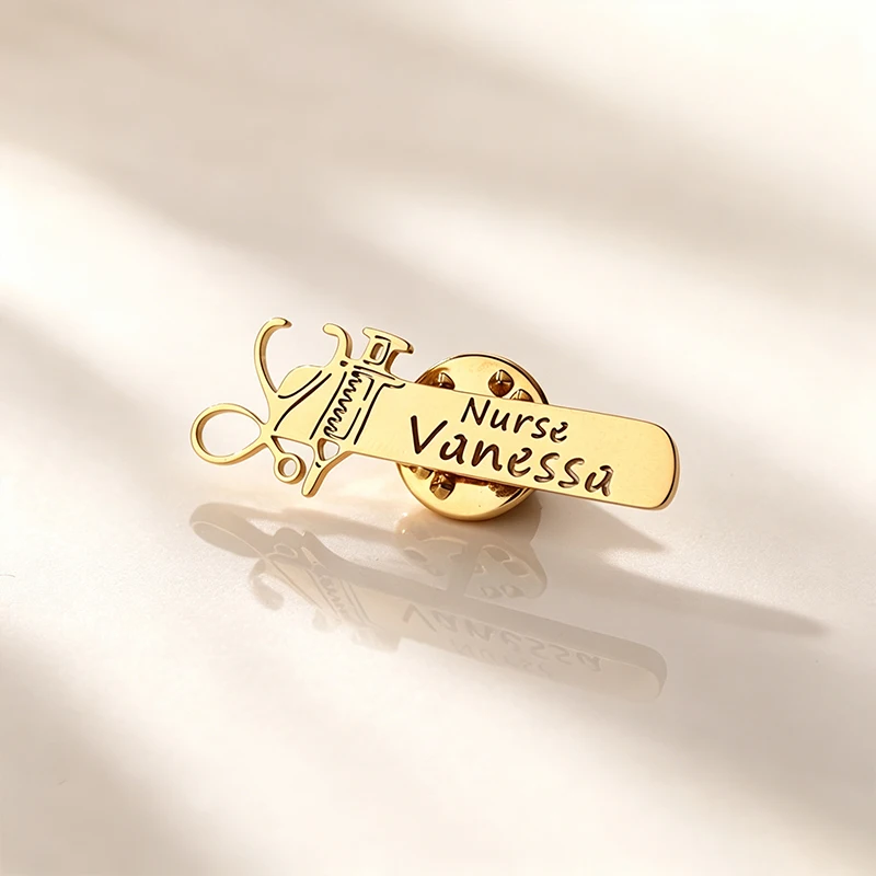 Custom Stainless Steel Medical Theme Name Brooch Pin Personalized Nurse Metal Pins Customized Name Tag Pin In Personal Design