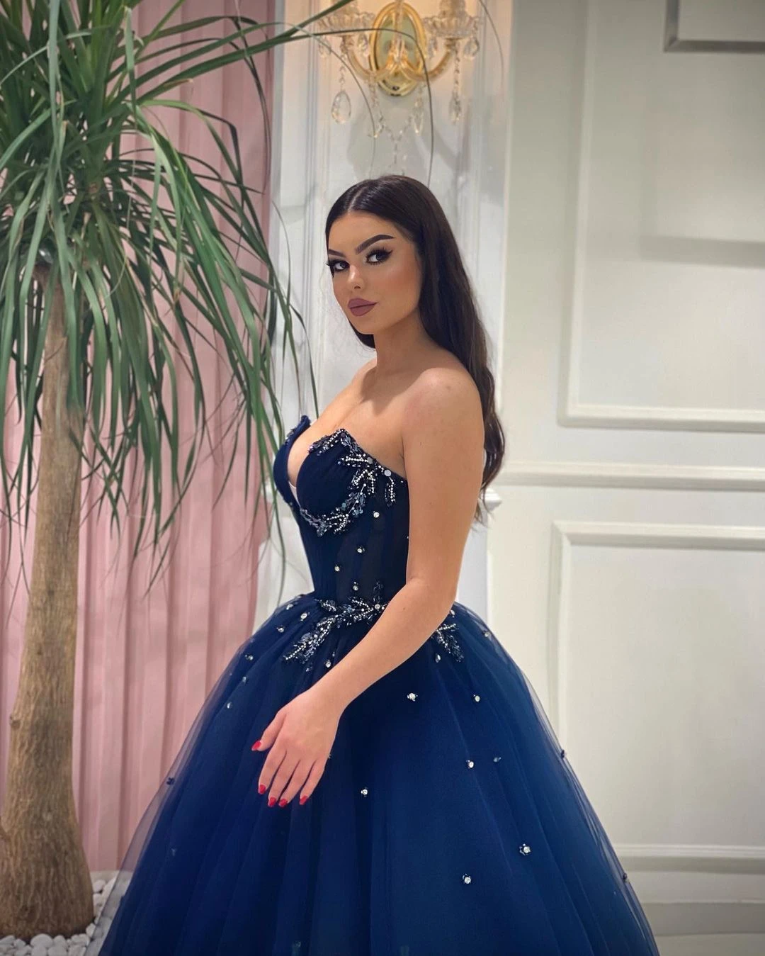 2022 Navy Blue Quinceanera Dresses Sexy Sweetheart Beaded Vestidos De 15 Años Lace Up Back Tulle Bride Formal Party Gowns