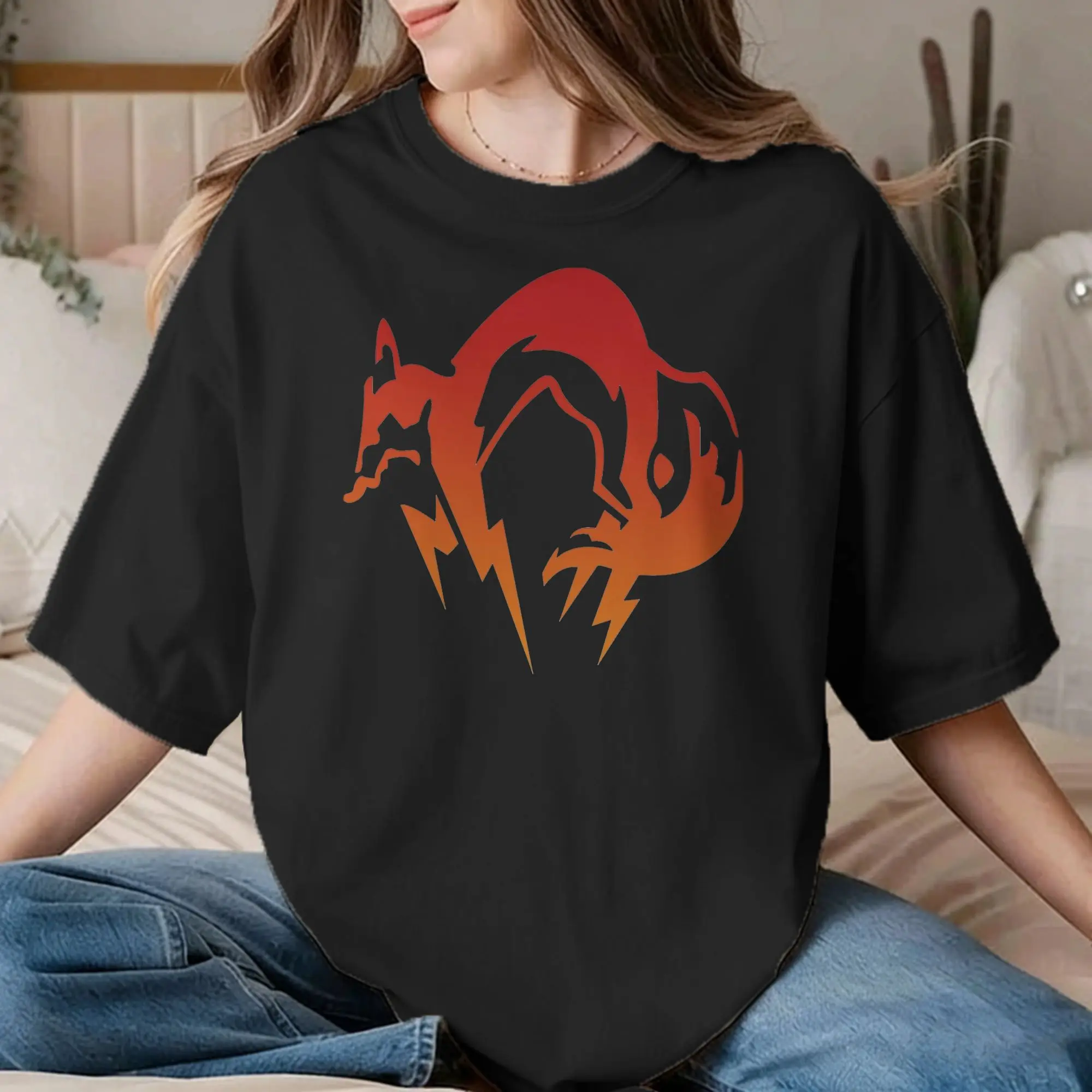 Camiseta Unissex Vermelha com Logo Game Fox, Camisetas de Algodão de Manga Curta, Camiseta Metal Gear, Roupas Plus Size