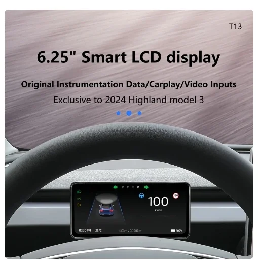 Écran Tactile Numérique LCD Intelligent Modèle 3 Highland de 6.25 Pouces, Prise en Charge de la Carte Prada, CarPlay Sans Fil, Android Auto