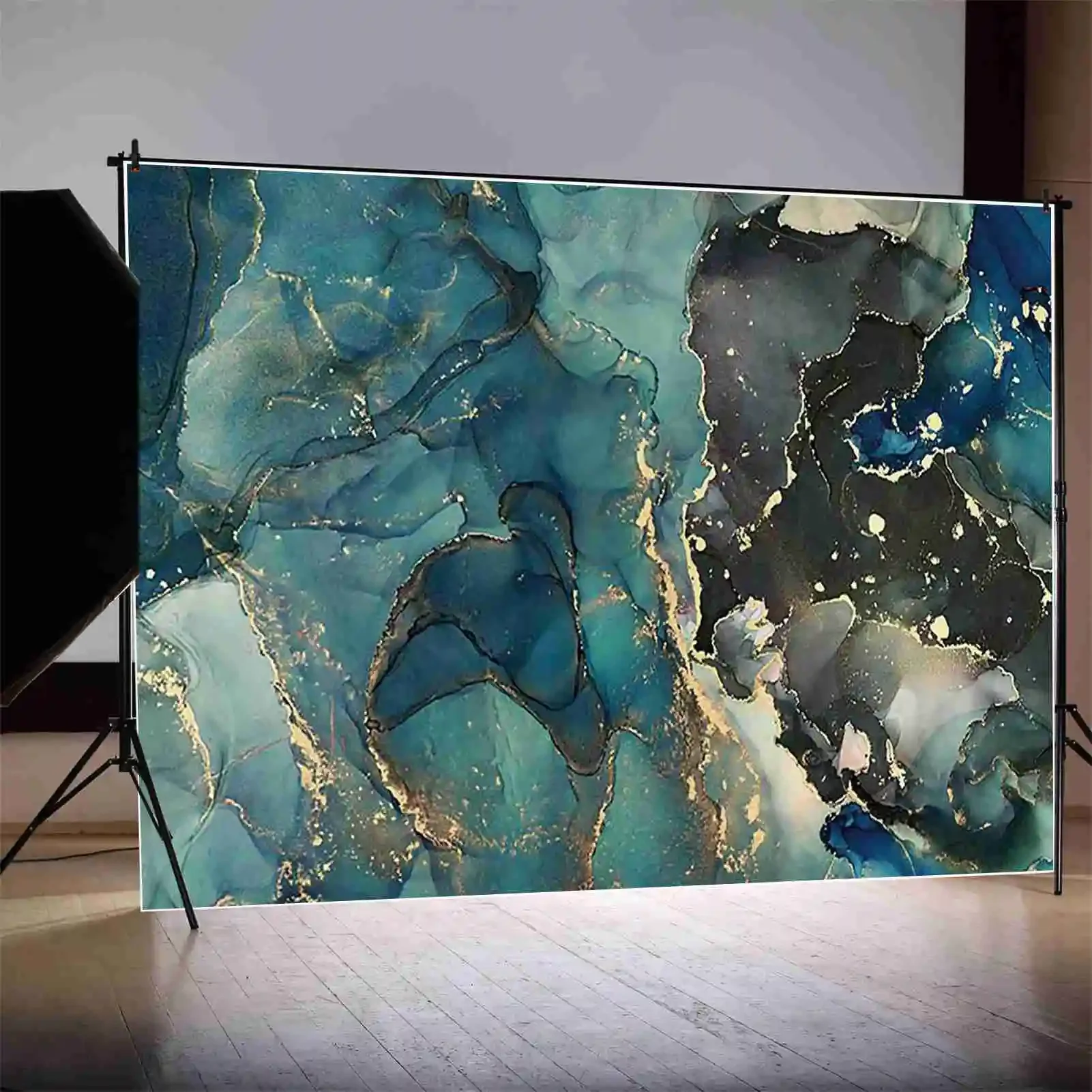 ดวงจันทร์. QG บทคัดย่อศิลปะเส้นพื้นหลังการถ่ายภาพของเหลวการเคลื่อนไหว Golden เส้นสีฟ้า Photozone ฉากหลังเด็กสตูดิโอ Props