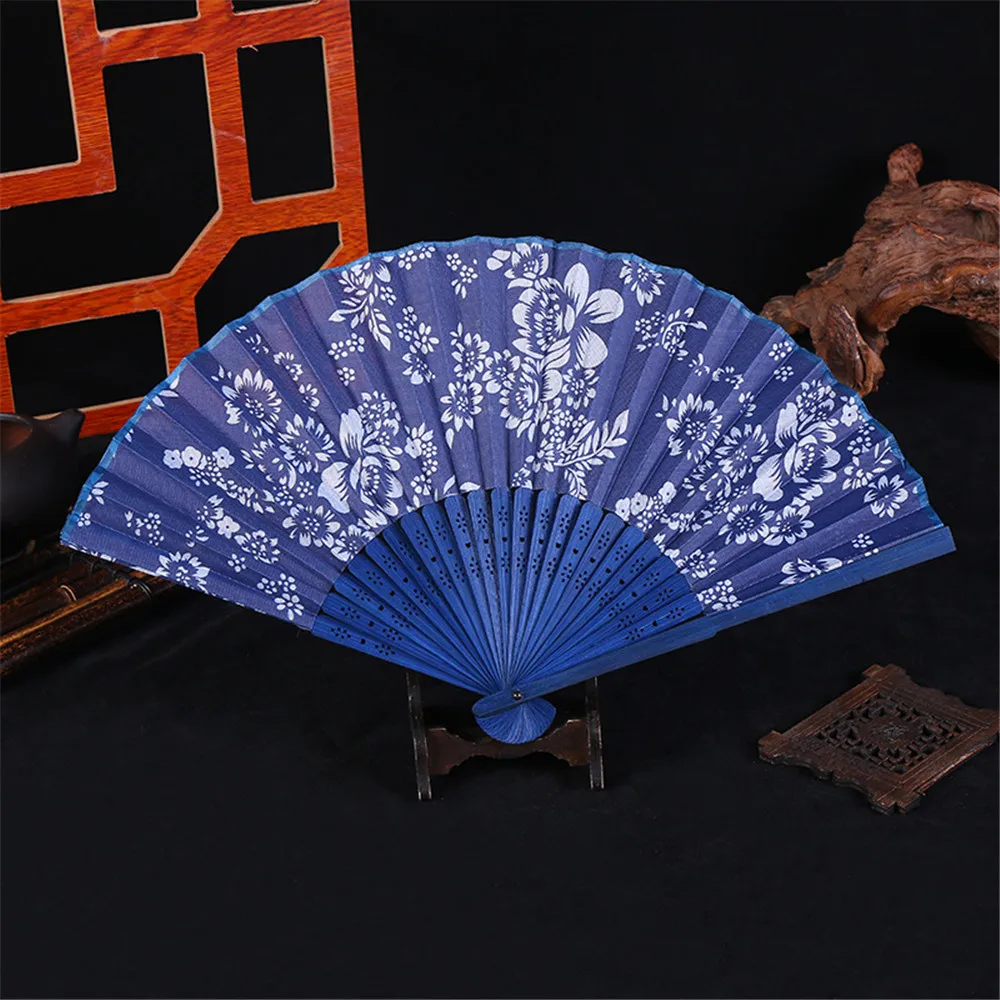 Chinese Japanese Silk Folding Fan Wooden Shank Classical Dance Fan High Quality Tassel Elegent Female Fan Home Decoration