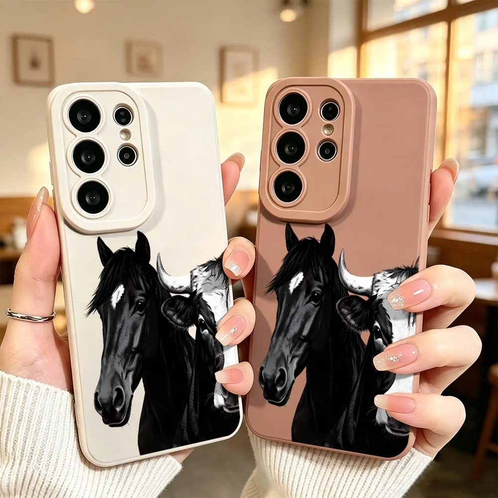 Cover For Samsung Galaxy S26 S25 S24 S23 S22 S21 A55 A54 A35 A15 Ultra FE Plus Phone Case Oxen and Horses