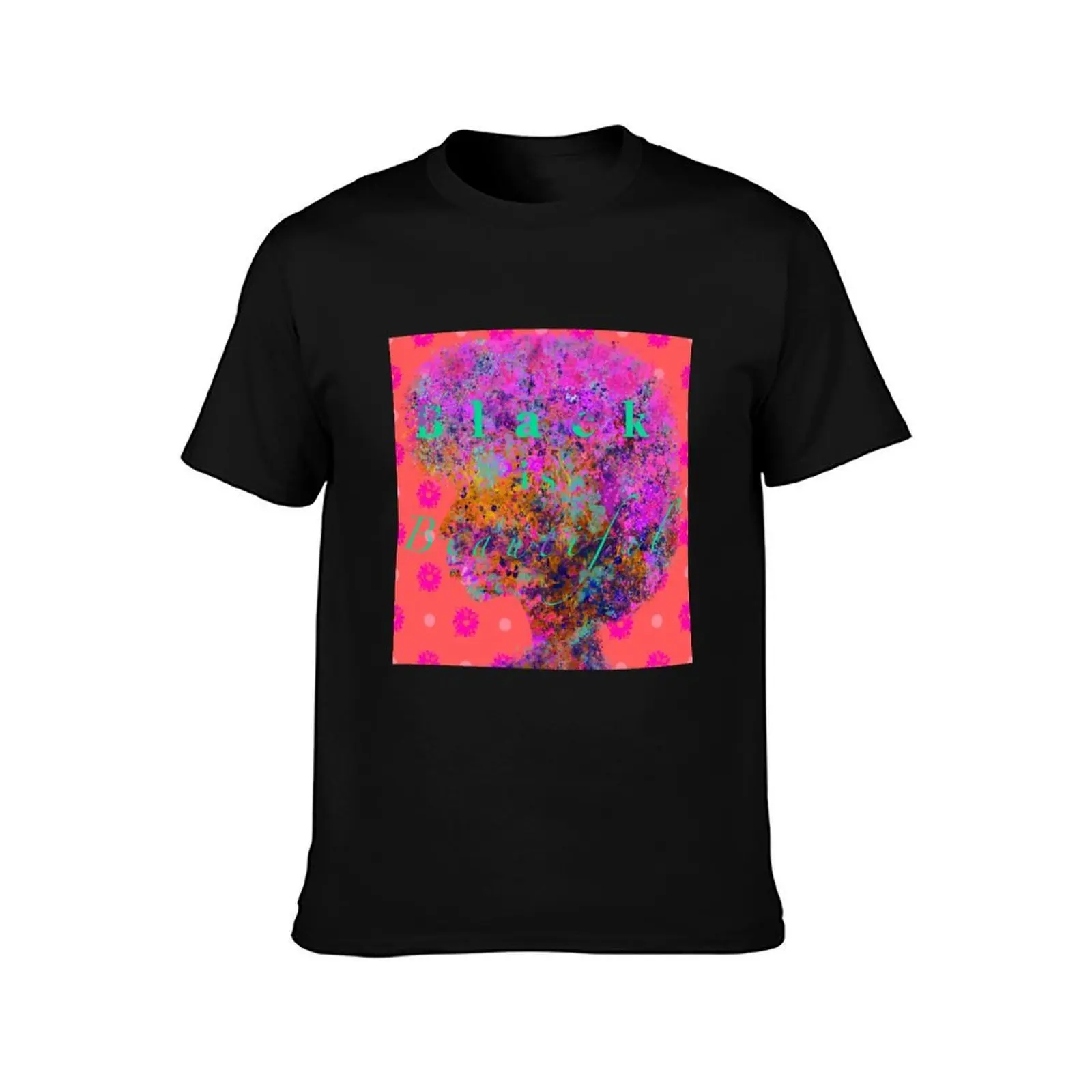 Black is Beautiful (Multicolored on Coral) T-Shirt, Summer Casual Cotton Tee, Oversized Streetwear Tops, Vintage Graphic Print