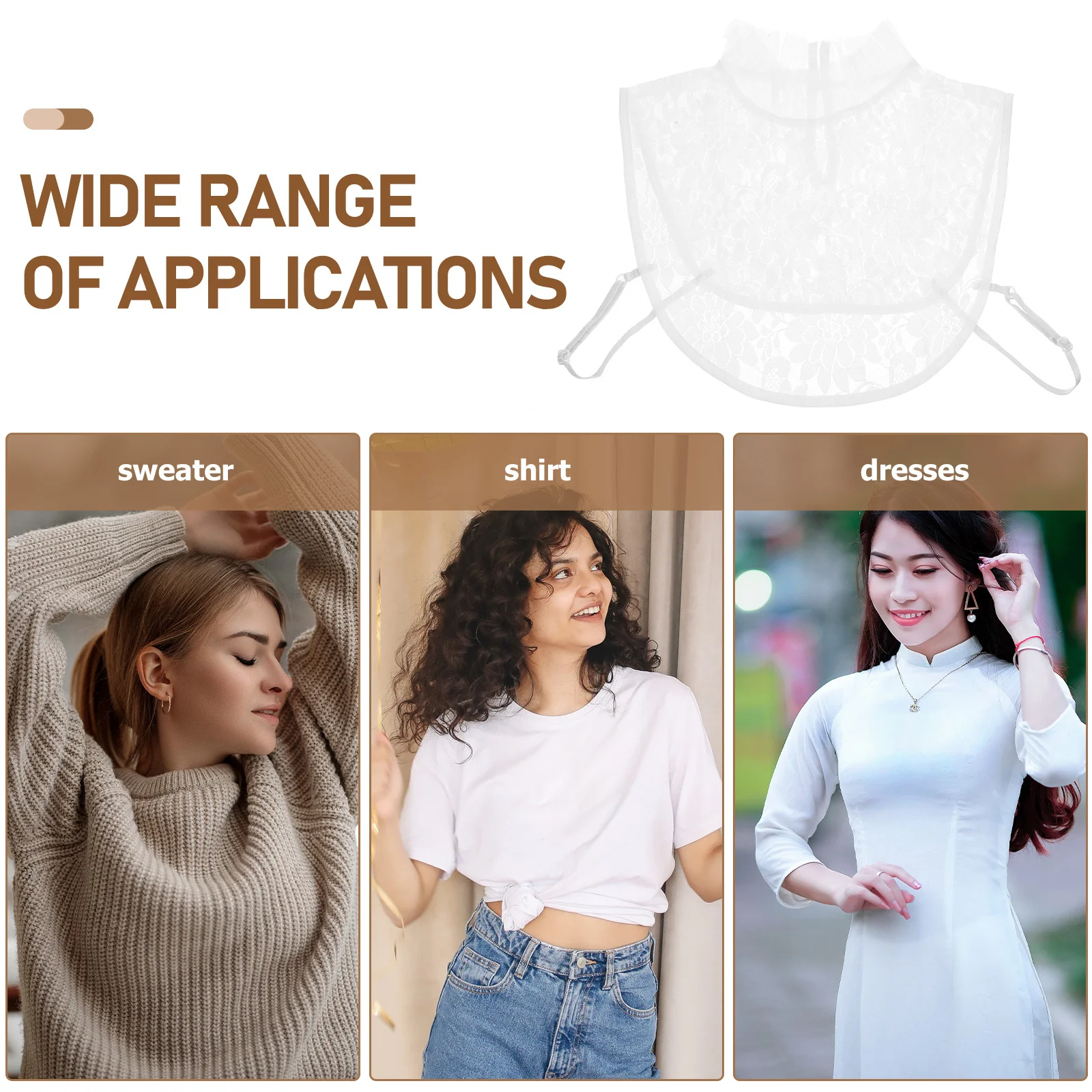 

Fake Detachable Collar Women White Faux Lace Detachable Shirt Collar Blouse Accessory for Collarless Sweaters Dresses