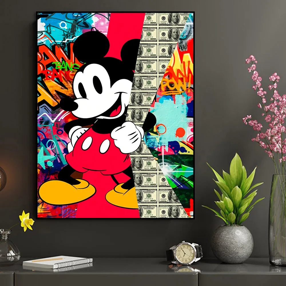 

Disney Mickey Mouse Graffiti Painting Modern Pop Wall Art Canvas Poster Dollar Picture for Living Room Home Office Decor Cuadros