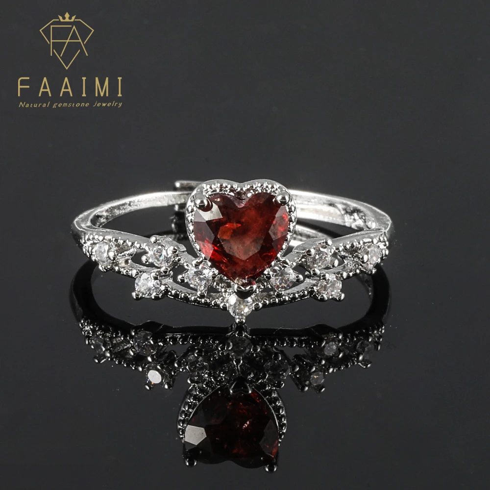 

100% natural gemstone garnet suitable for women adjustable copper-plated silver ring, for parties and gifts jewelry
