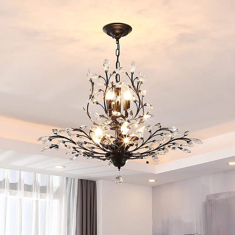 

Crystal LED chandelier American wrought iron Nordic retro country pastoral hall living room study bedroom dining room lamp