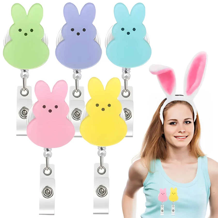 

Выдвижные катушки для бейджей пасхального кролика - держатель для бейджа медсестры с зажимом из кожи аллигатора, милые катушки для бейджей, зажимы для бейджей
