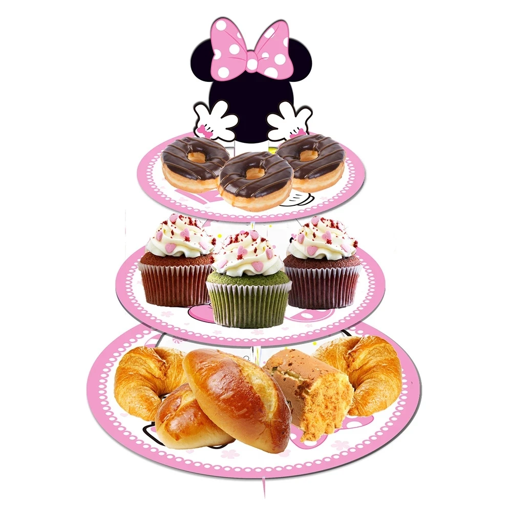 Disney Minnie Mickey Mouse Cake Stand Party Decorations For Baby Shower Kids Favors Cake Flag Anniversaire Party Cake Supplies