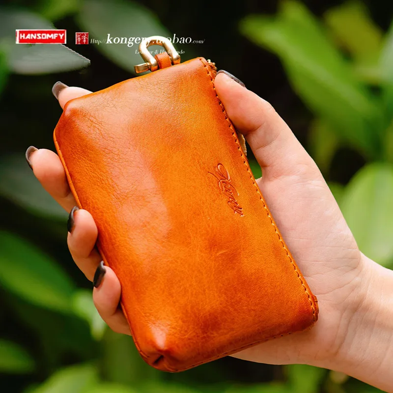 Handmade Card Package Cowhide Men's and Women's Coin Purse Key Case Leather Headset Bag Small Wallet